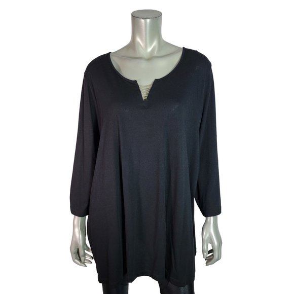 Catherines Tops - Catherines Top Plus Size 2X 22/24W V-Neck 3/4 Sleeve Stretch Cotton Black